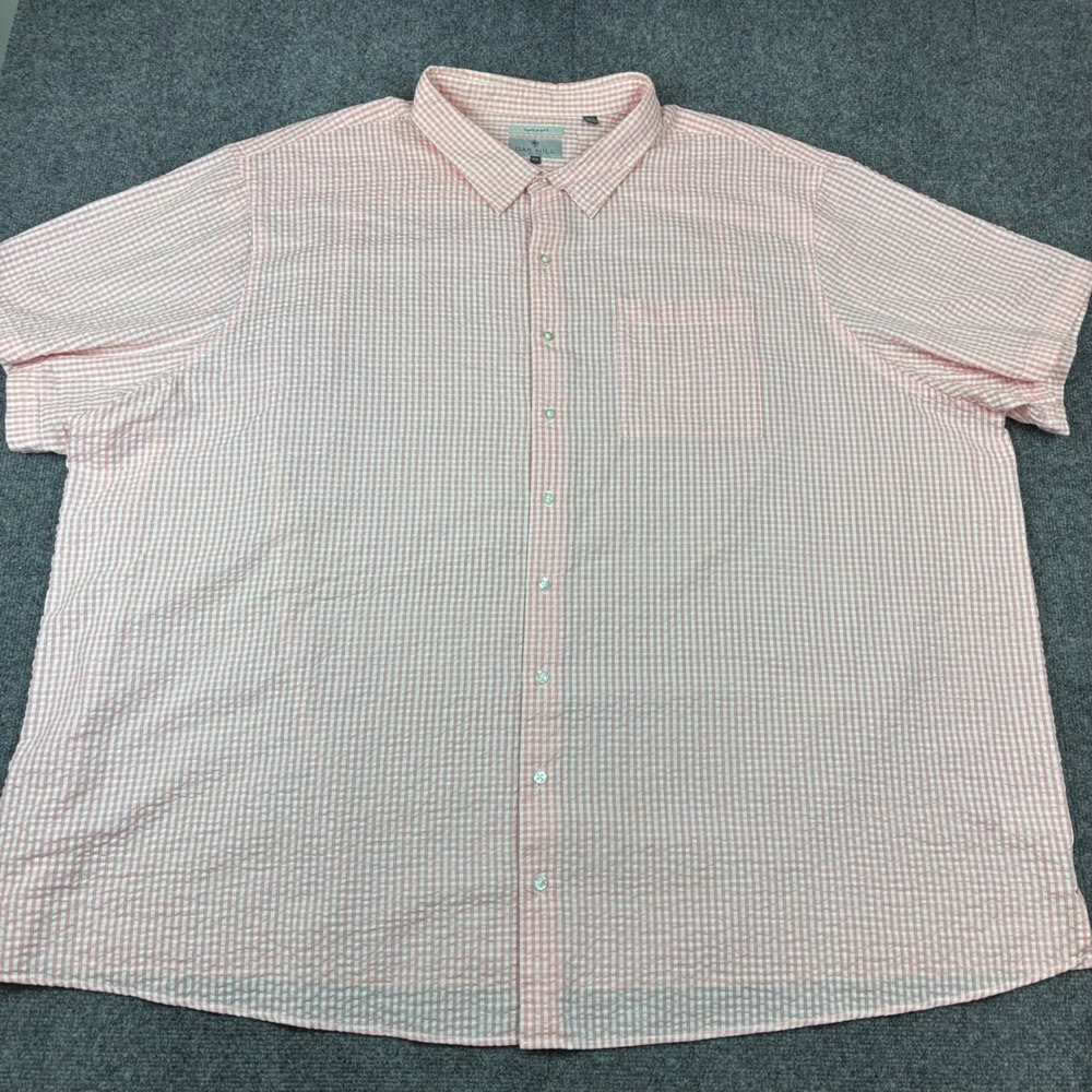 Oak Hill Mens 5XL Pink Gingham Seersucker Short Sleeve Cool & Dry Button Shirt